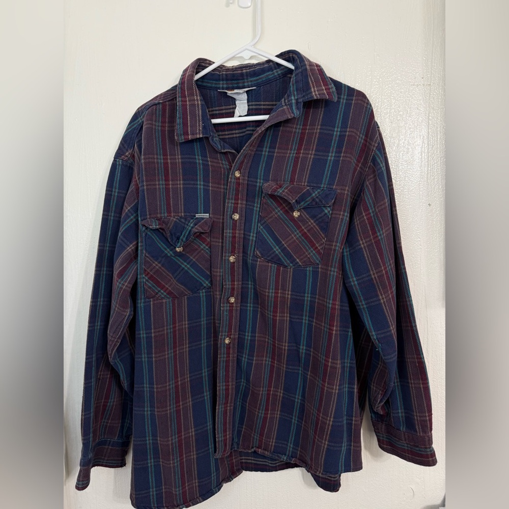 Vintage Carhartt Flannel Shirt Long Sleeve Plaid 90s Clothing Rugged Outdoors